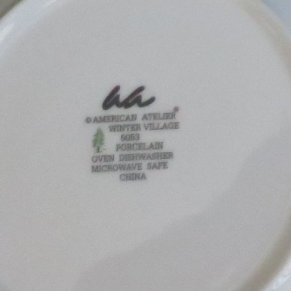 American Atelier Eight Inch 4 Plate Set Winter Village #5053 Colorful Ceramic - Picture 9 of 10